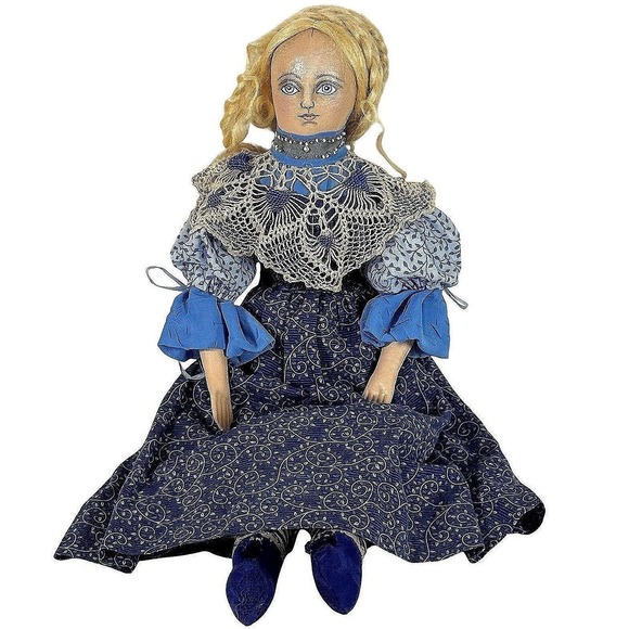 Other - OOAK Czech Folk Art Cloth Doll 22.5" Handmade Signed Badruška Blue Dress